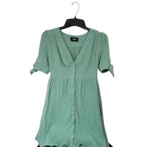 Cider Green Button Front Mini Dress Tie Sleeve Detail Womens‎